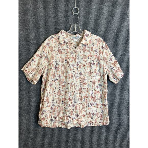 Coldwater Creek Tops - Coldwater Creek Womens Aztec Printed Button Up Shirt Sz Large Linen Short Sleeve